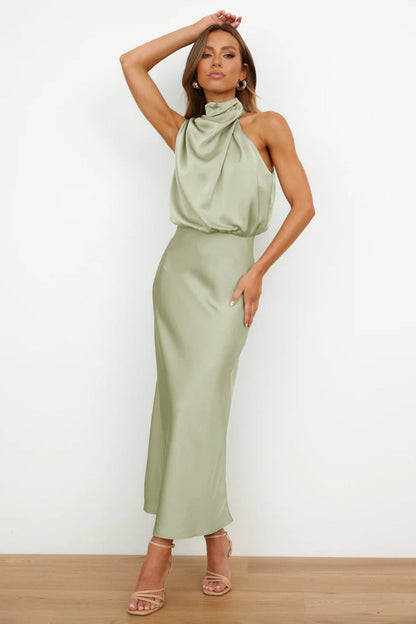 Moya - Vestido de satén largo con cuello halter