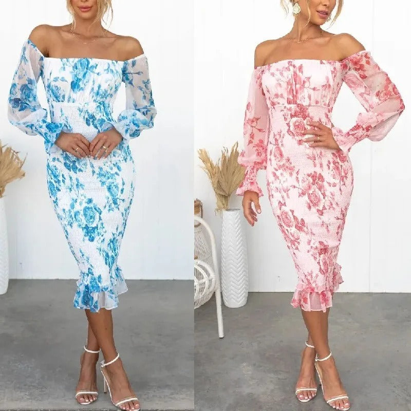 Zoe - Vestido Claire sin hombros con estampado tipo tubo