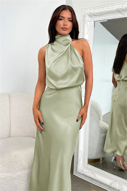Moya - Vestido de satén largo con cuello halter
