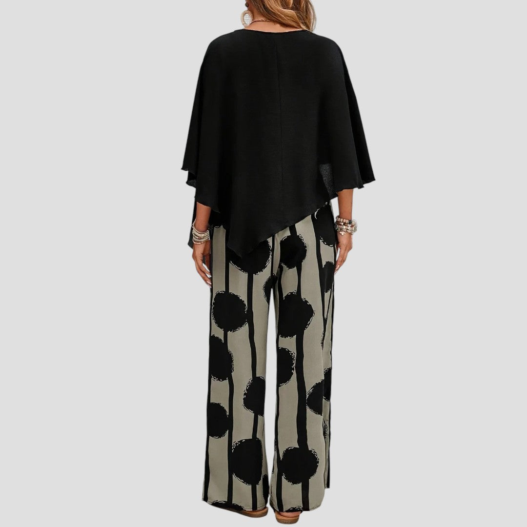 Milavie - Conjunto de mujer a la moda con top asimétrico y pantalón estampado