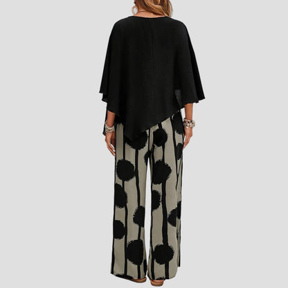 Milavie - Conjunto de mujer a la moda con top asimétrico y pantalón estampado