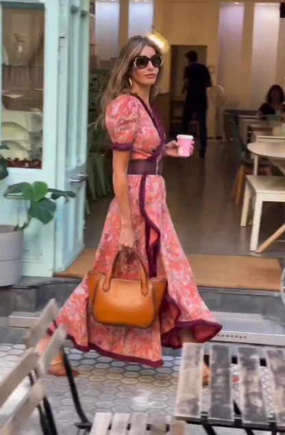 Alona - Vestido largo con mangas globo y corte asimétrico