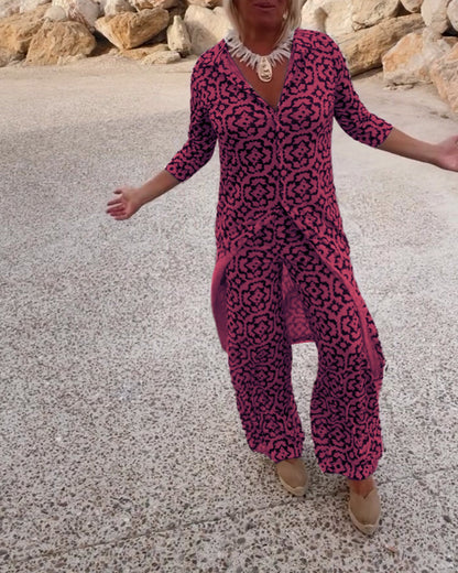 Livia - Conjunto vintage estampado con solapas y botones