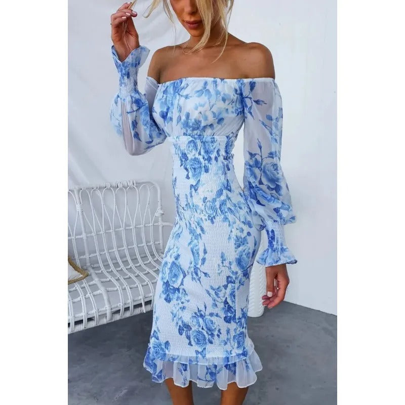 Zoe - Vestido Claire sin hombros con estampado tipo tubo