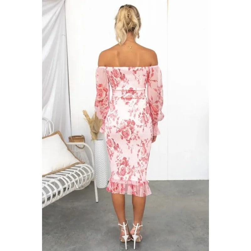 Zoe - Vestido Claire sin hombros con estampado tipo tubo