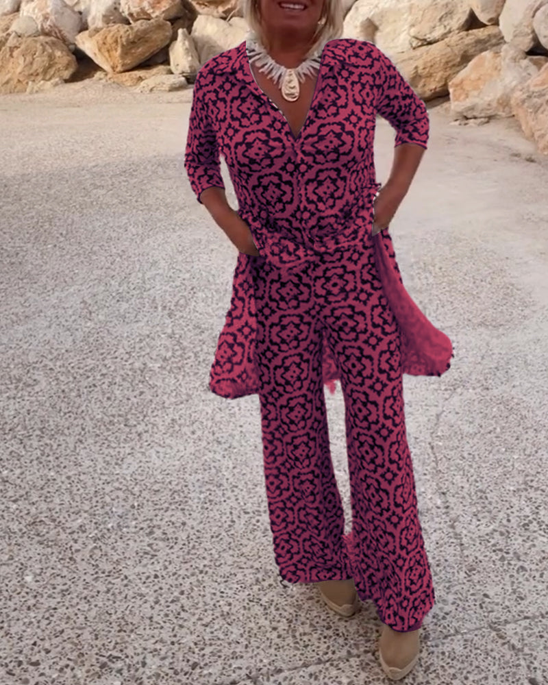 Livia - Conjunto vintage estampado con solapas y botones