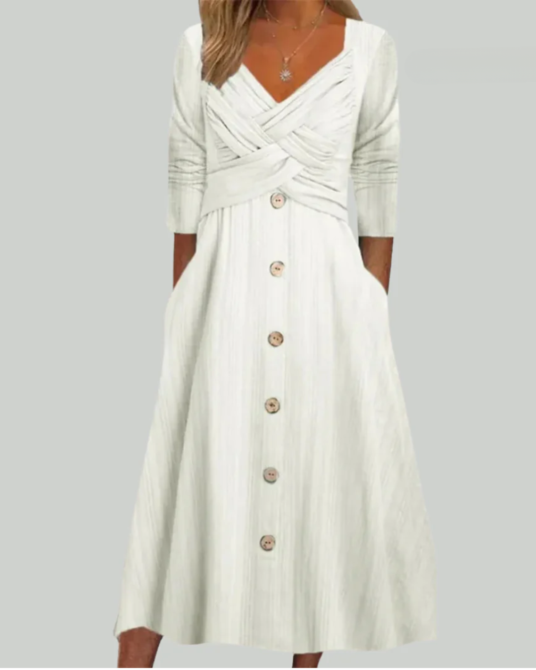 Elena – Vestido Elegante y Estilizador con Botones y Detalles Cruzados