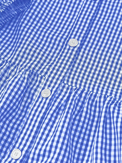 Rose - Vestido a cuadros con botones y falda de volantes