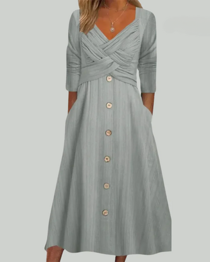 Elena – Vestido Elegante y Estilizador con Botones y Detalles Cruzados