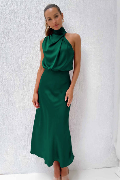 Moya - Vestido de satén largo con cuello halter