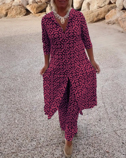 Livia - Conjunto vintage estampado con solapas y botones