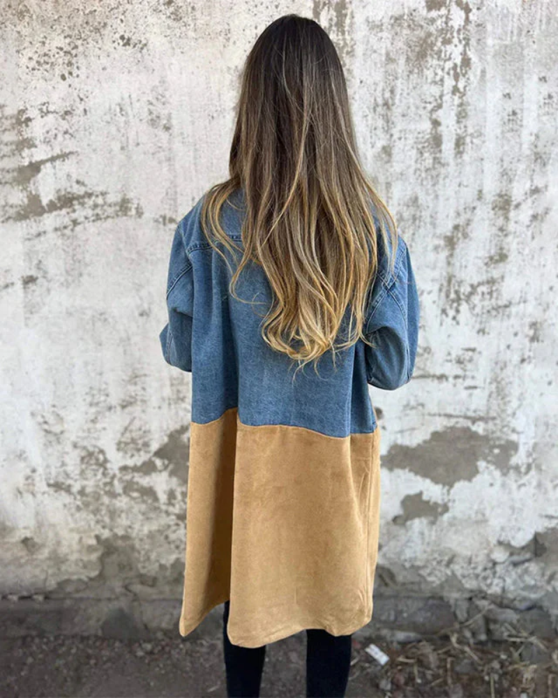 Sara - Abrigo de denim y de camel