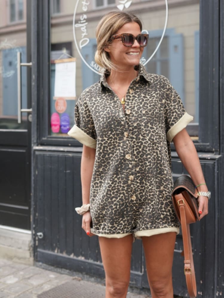 Nonette - Mono tipo camisa con estampado de leopardo