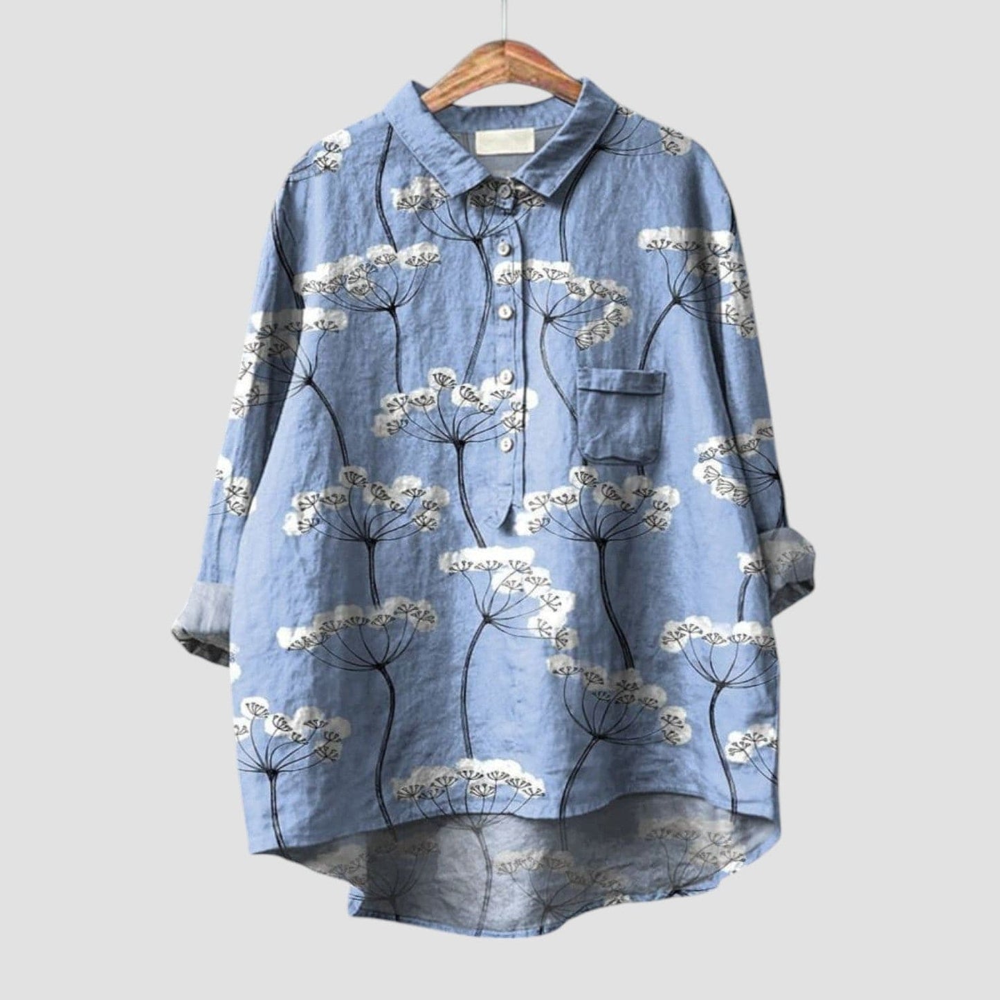 ISALINE ⏐ Blusa Azul con Estampado Floral, Elegante y Delica
