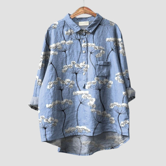 ISALINE ⏐ Blusa Azul con Estampado Floral, Elegante y Delica