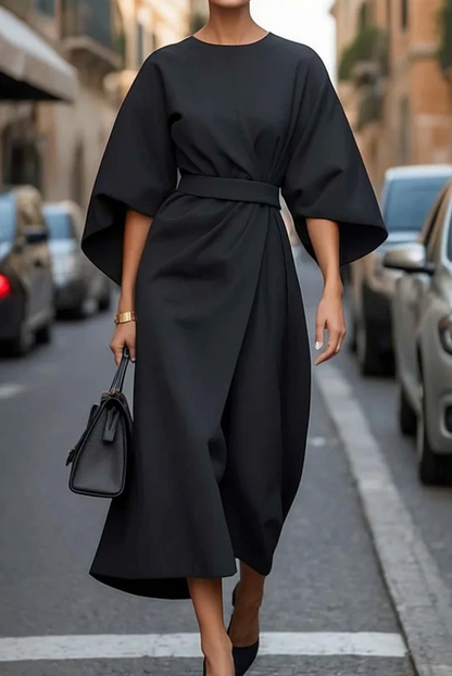 Diega - Vestido elegante con mangas de farol y cinturón