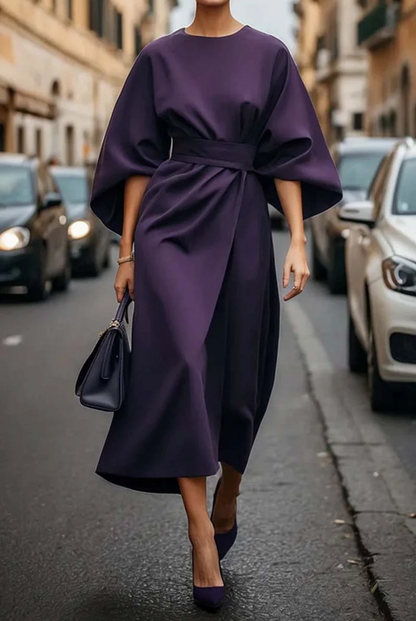Diega - Vestido elegante con mangas de farol y cinturón