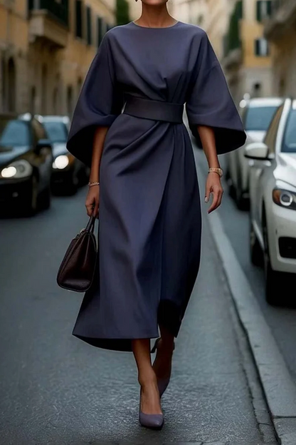 Diega - Vestido elegante con mangas de farol y cinturón