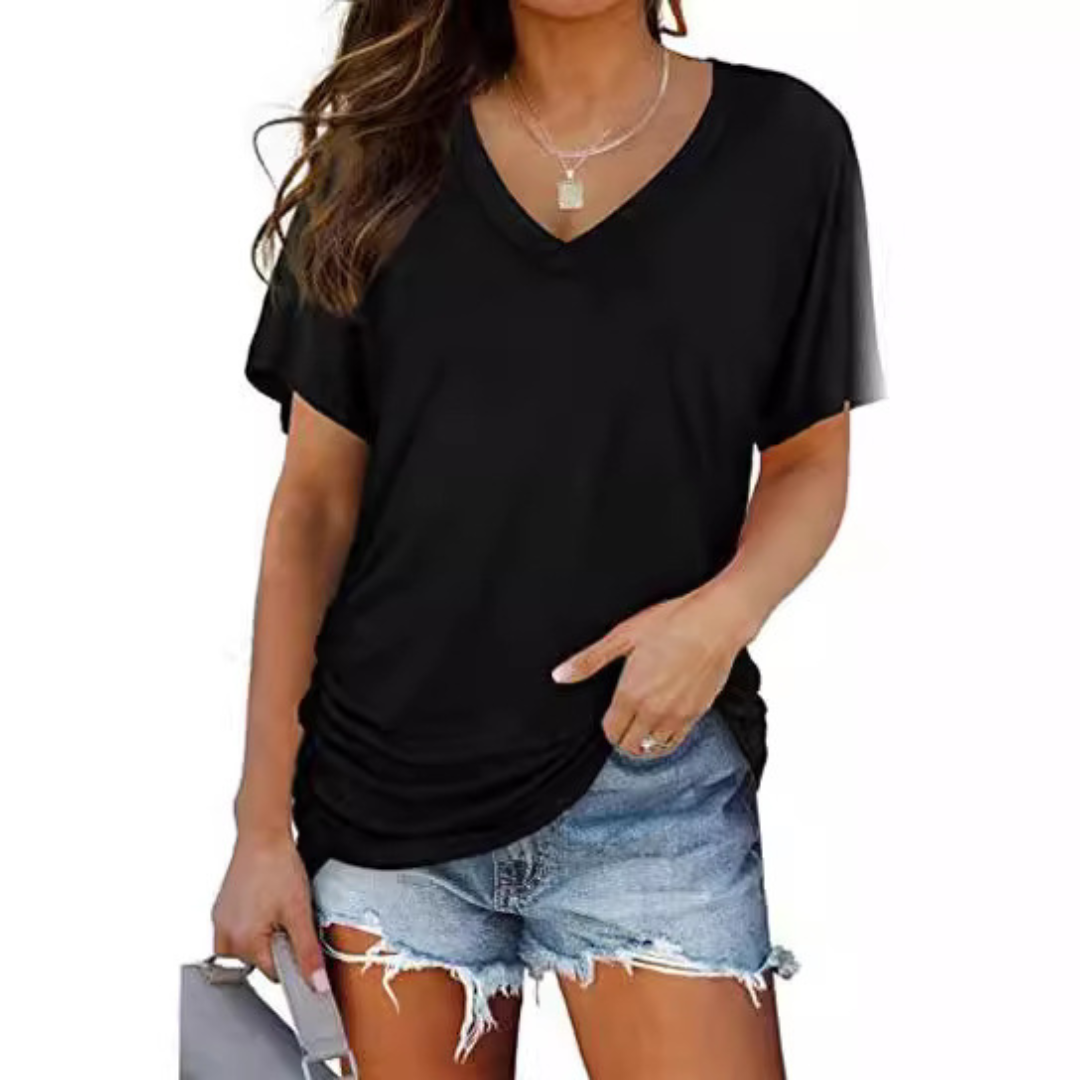 Eily - Camisa clásica de corte holgado con cuello en V