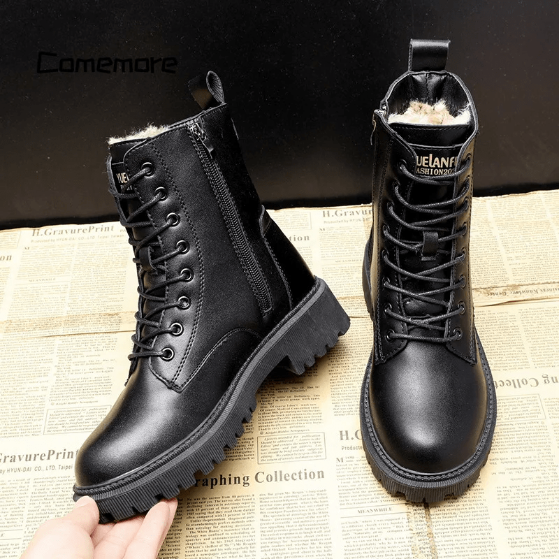 Lela - Botas invernales de cuero negro
