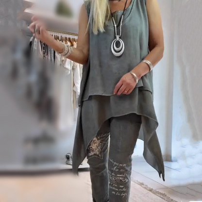 Oriane - Conjunto Mujer: Top sin Mangas y Pantalón Estampado